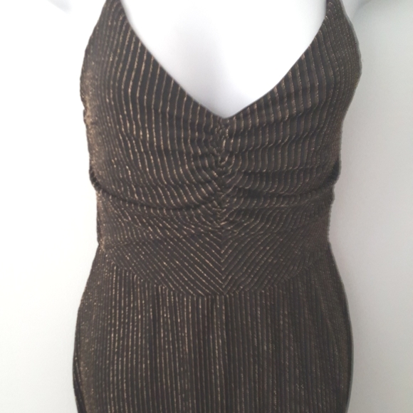 Jumpsuit Sexy Strappy Pullover Gold Metallic Stripes Black   Small Halloween - Picture 3 of 11
